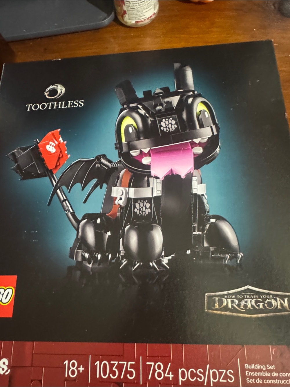 Lego Black Toothless Dragon with Pink Tongue and Yellow Eyes